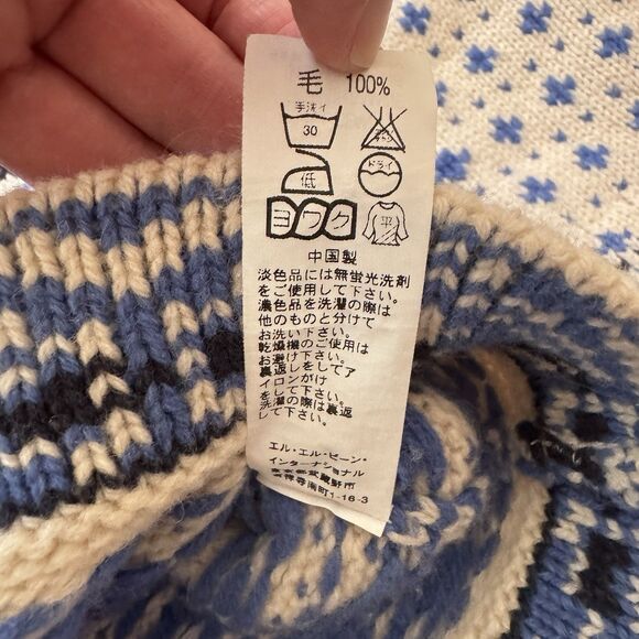 L.L. Bean Cardigan Sweater Blue Cream Nordic Fair Isle Wool Ski Womens Small Reg - Picture 8 of 8